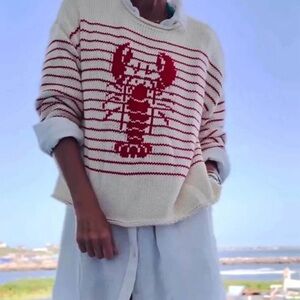 Pink Pineapple Chloe red ivory stripe Lobster Sweater roll neck size small